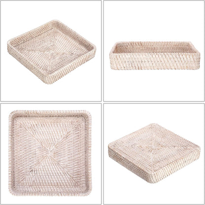 Hipiwe Key Basket Tray for Entryway Table Rattan Serving Tray Handwoven Wicker Baskets Vanity Trays Square Decorative Fruit Trays for Kitchen Counter Bedside Living Room Bathroom, 8.1"
