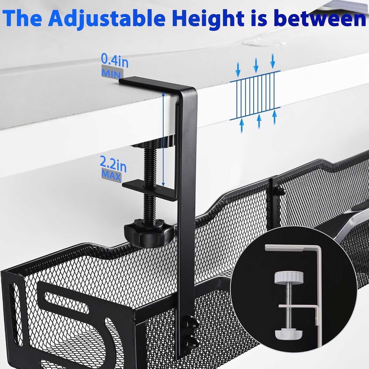 Under Desk Cable Management Box 25.3 Inch – Clamp-Mounted Cable Organizer Tray, Large Cord Management Box for Office & Home, Wire Organizer Under Desk Storage, White