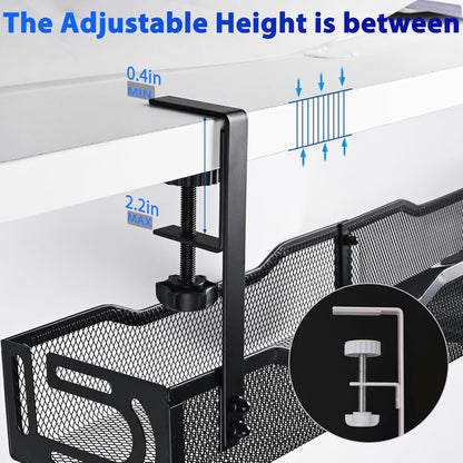 Under Desk Cable Management Box 25.3 Inch – Clamp-Mounted Cable Organizer Tray, Large Cord Management Box for Office & Home, Wire Organizer Under Desk Storage, White