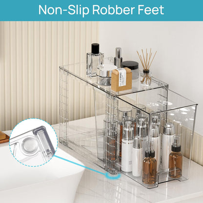 Vtopmart 4 Pack Stackable Storage Drawers,Clear Acrylic Drawer Organizers with Handles, Easily Assemble for Fridge, Bathroom,Kitchen Undersink,Cabinet,Pantry Organization and Storage