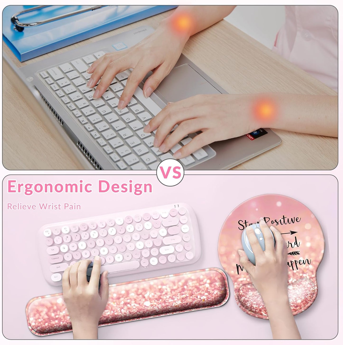 Desk Mat Set + Keyboard and Mouse Pad with Wrist Rest Support,4-in-1 Large Mousepad Computer Mats for Desktop Home & Office-Purple Butterflies