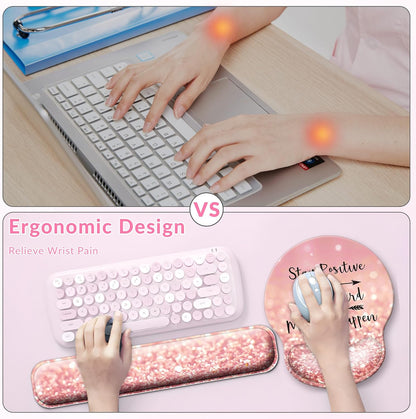 Desk Mat Set + Keyboard and Mouse Pad with Wrist Rest Support,4-in-1 Large Mousepad Computer Mats for Desktop Home & Office-Purple Butterflies