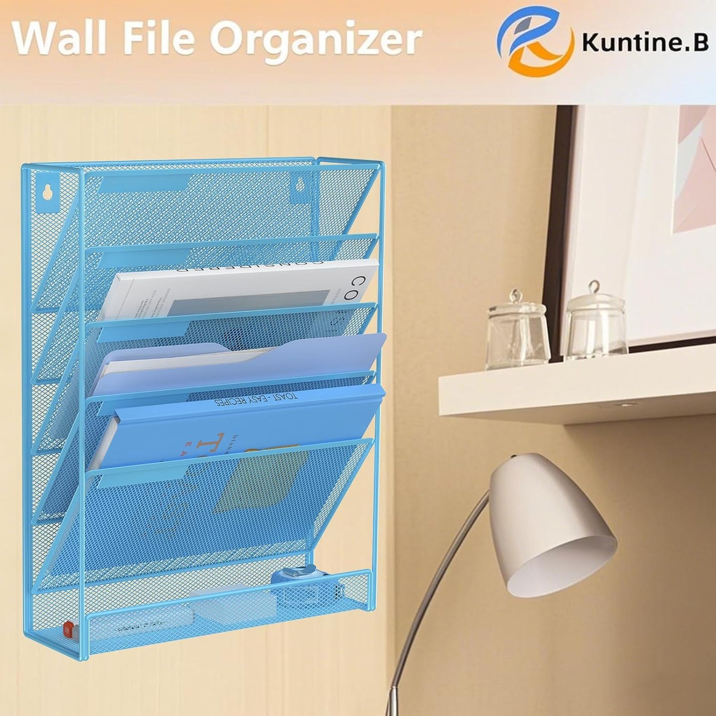Kuntine.B Wall File Organizer Office Hanging Magazine Holder Wall File Organizer for Office Home (Black, 5 Tier)
