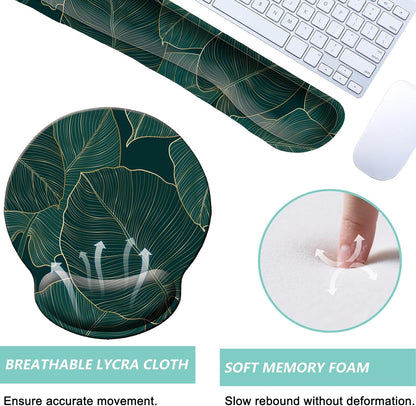 Keyboard Wrist Rest Pad Mouse Pad with Wrist Support Set of 3, Mousepad with Non-Slip Rubber Base, Ergonomic Memory Foam Mouse Wrist Cushion Support for Home Office Laptop Computer, Flower Black