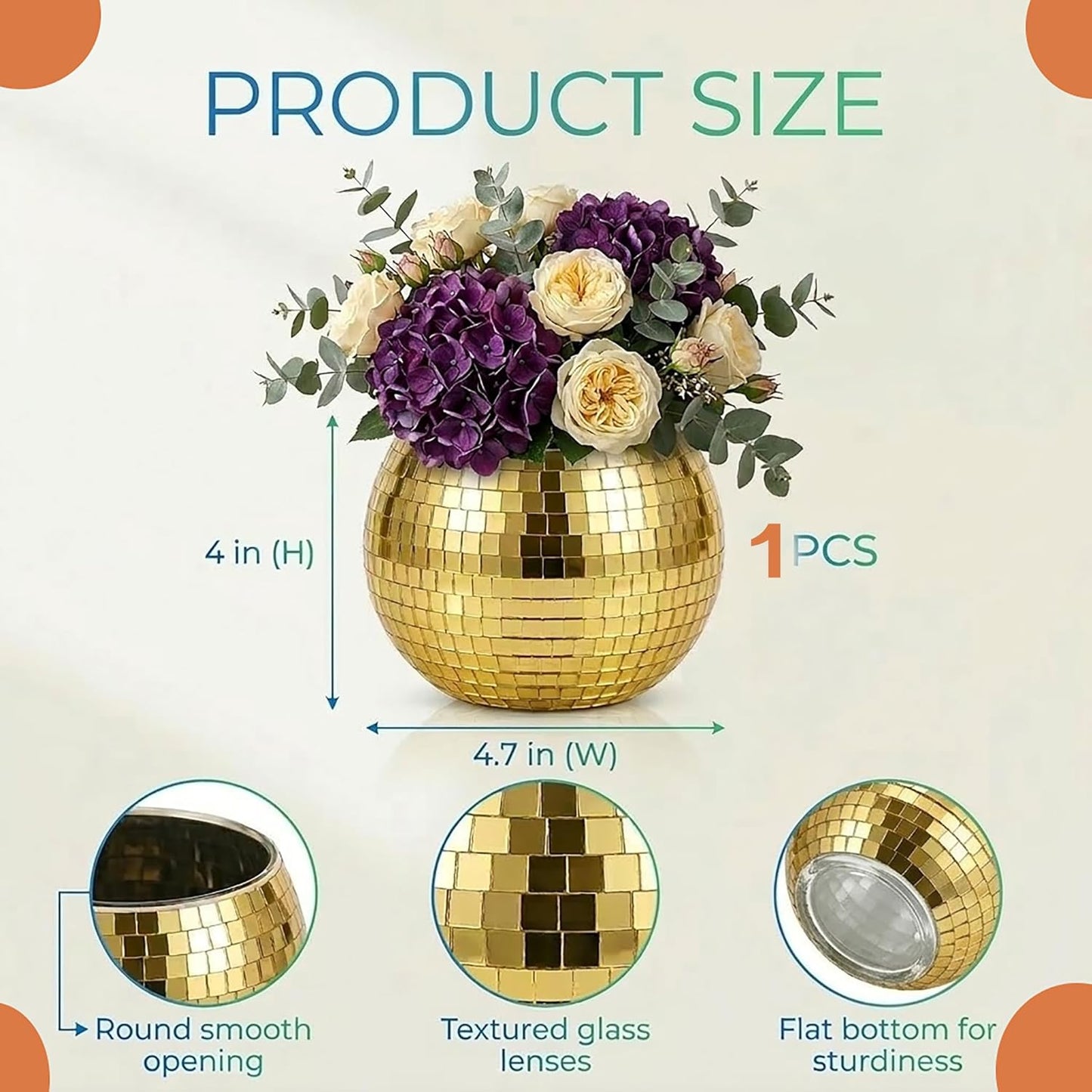 Glass Disco Ball Pen Holder with Smooth Grouting - Premium Mirror Mosaic Pencil Cup for Desk, Cute Makeup Brush Holder, Aesthetic Room Decor Gift (Iridiscente)
