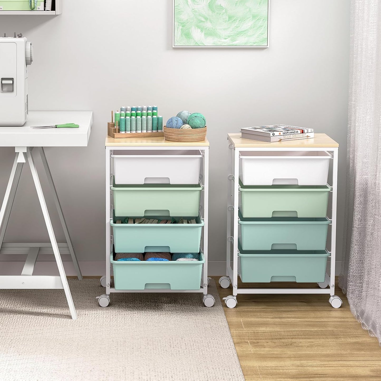 SYKIARIOL Utility Cart with 4 Drawers, Multipurpose Rolling Storage Cart with 4 Drawers and 2 Lockable Wheels, 4-Tier Rolling Storage Cart Organizer for Home Office Dorm, Bright White