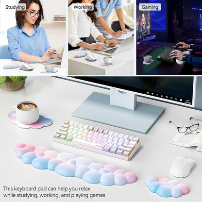 TECKNET Cloud Keyboard Wrist Rest Set, Cloud Wrist Rest with Non-Slip Base, PU Leather Wrist Pad for Keyboard with Ergonomic Memory Foam for Computer Laptop Office Gaming and Pain Relief, White