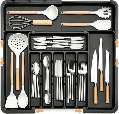 Spaclear Silverware Organizer Expandable Kitchen Utensil Drawer Organizer Large BPA Free Adjustable Cutlery Silverware Tray for Spoons Forks Knives Storage Divider for Kitchen Flatware 6-9 Slots Black
