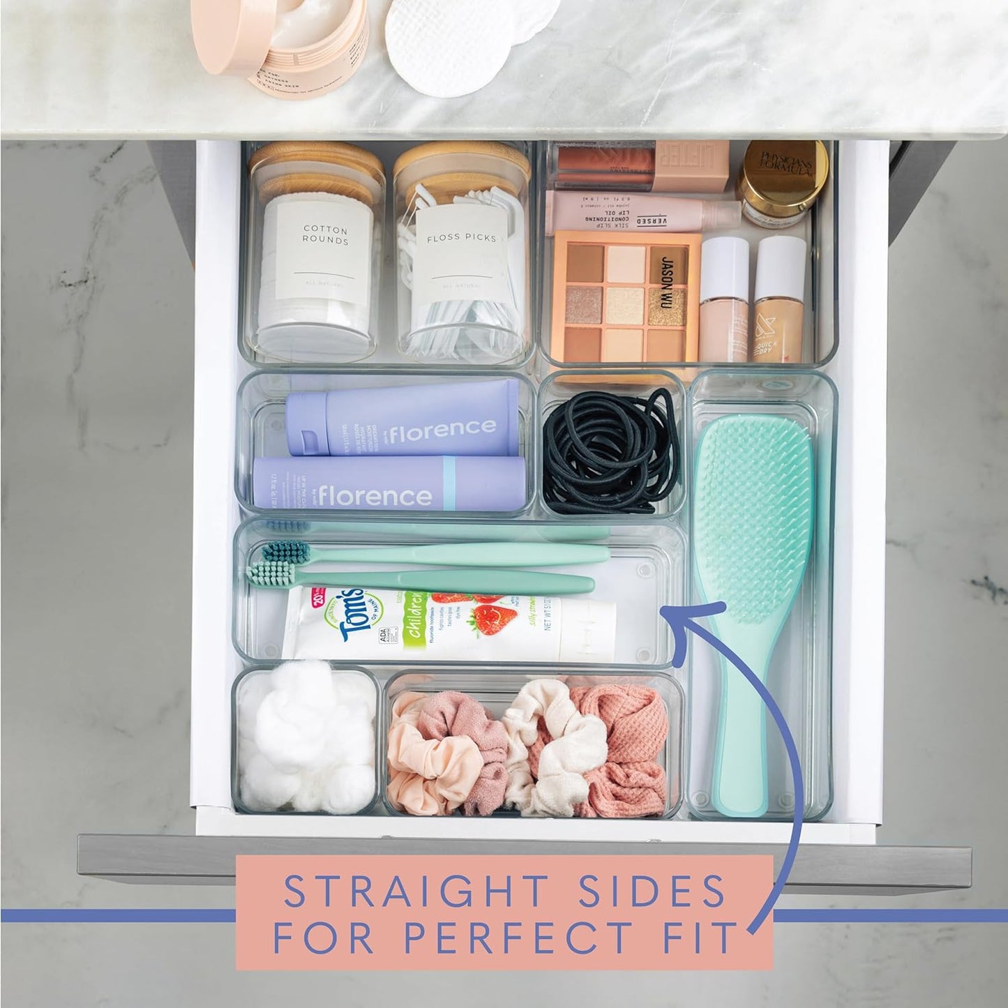primebox Plastic Clear Drawer Organizers. Bathroom. Kitchen, Bedroom, Utensils, Office Organizer Bins, Storage Trays. Stackable. 9" x 6" x 2" Set of 6