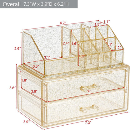 Ikee Design Acrylic Makeup Organizer with 4 Drawers and Removable Top Lipstick Holders, Ideal for Make-up or Accessories,Enhance Your Vanity or Bathroom with Clear Design for Quick Visibility