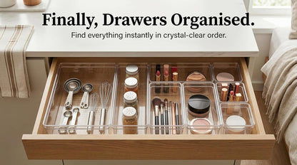 Clear Plastic Drawer Organizer Storage - 25Pcs 4 Size Desk Bathroom Kitchen Organizers and Accessories Office Organization, Vanity Stackable Drawers Bins Trays Containers Dividers Makeup Sets