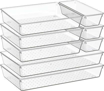 15-Pack Clear Drawer Organizer Set – Multi-Size Acrylic Storage Bins for Kitchen, Makeup, Office & Bathroom – Stackable Plastic Trays for Home, Desk & Vanity Organization