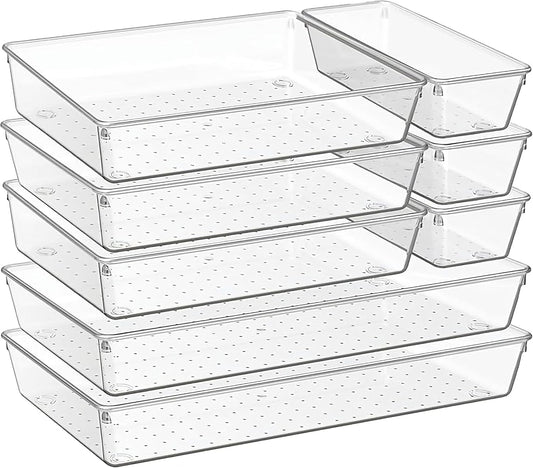 15-Pack Clear Drawer Organizer Set – Multi-Size Acrylic Storage Bins for Kitchen, Makeup, Office & Bathroom – Stackable Plastic Trays for Home, Desk & Vanity Organization