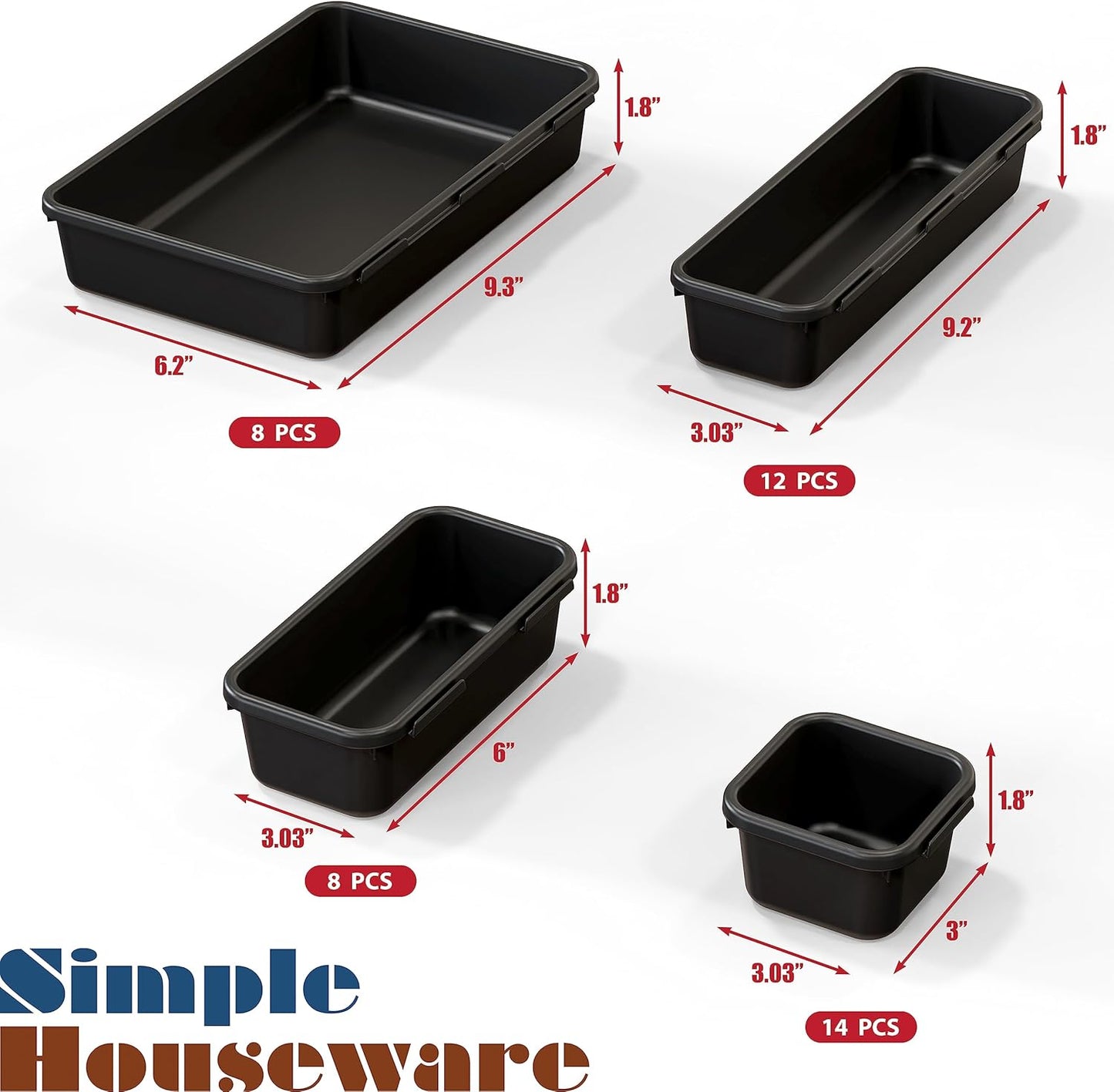 Simple Houseware Interlocking Desk Drawer Bins Organizer, 10 Packs, Black