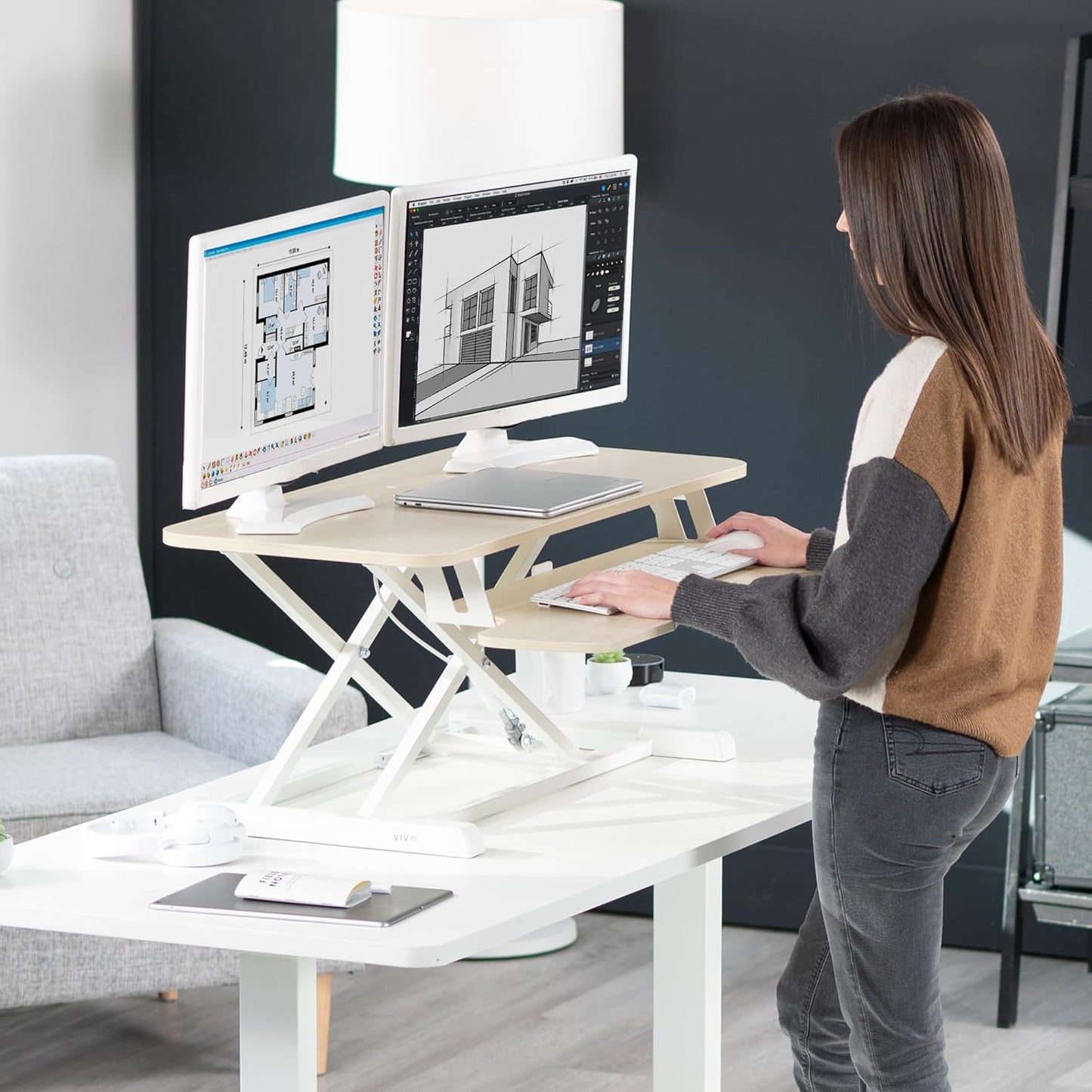 VIVO 26 inch Desk Converter, K Series, Height Adjustable Sit to Stand Riser, Dual Monitor and Laptop Workstation with Keyboard Tray, Black, DESK-V026KB
