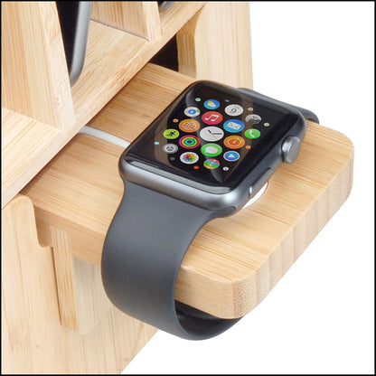 MobileVision Bamboo Charging Station & Multi Device Organizer Slim Version for Smartphones, Tablets, and Laptops