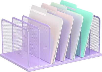 Kuntine.B Desk File Organizer 5 Sections Upright Mesh Desktop Organizer File Sorter Office Organization File Holder for Home, Office & Classroom