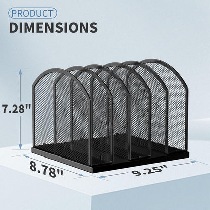 Gawerk 5-Section Vertical Desktop Organizer, 5-Section Mesh File Folder Stand Sorter for Office Home Classroom Organization (1, Black)