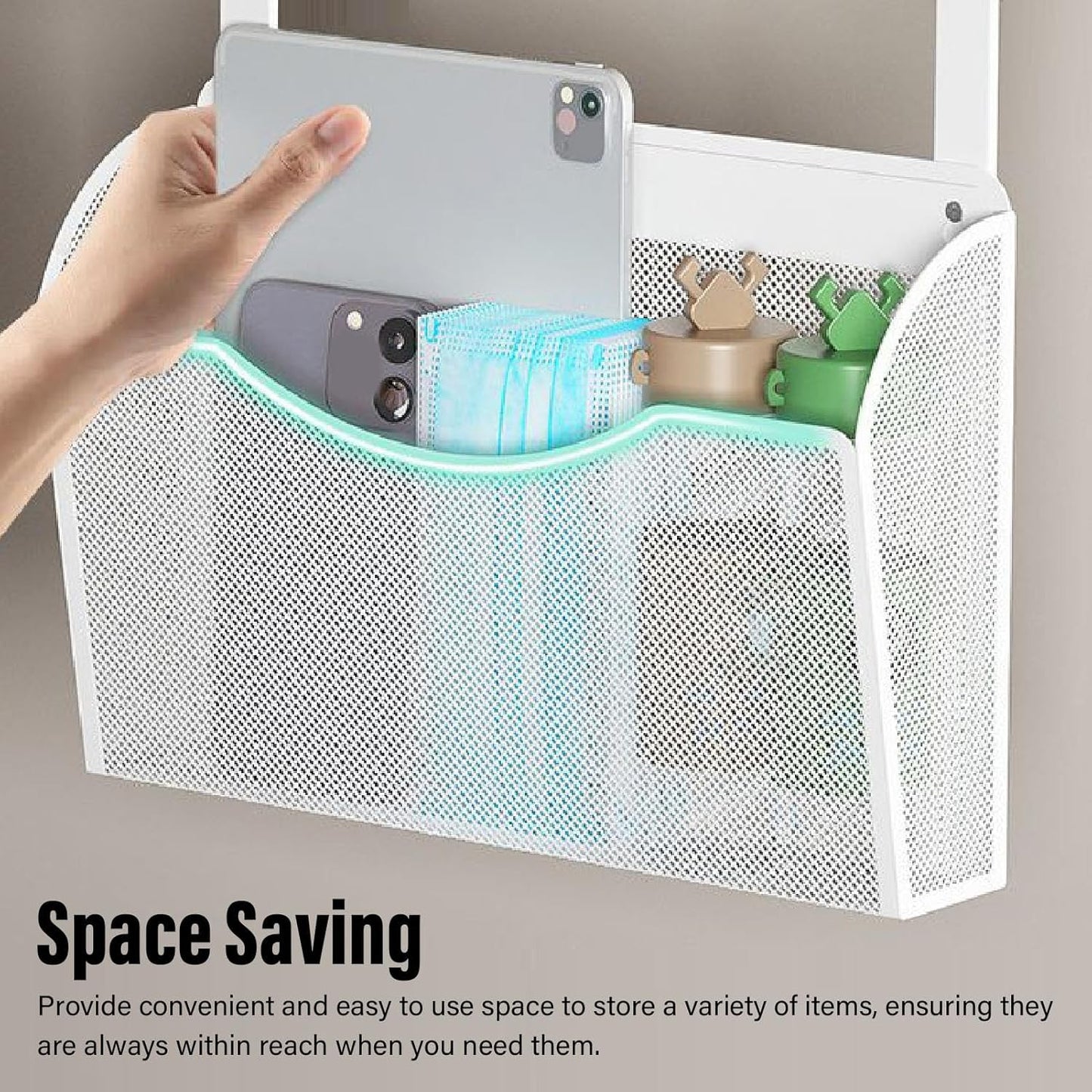 Asixxsix Under Desk Drawer, Desk Side Storage, Hanging Desk Organizer, Clamp On Desk Organizer, Mesh Metal Desk Drawer, Side Desk Organizer for Office and Home (White)