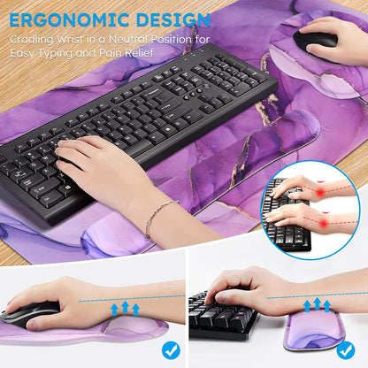 iCasso Desk Mat, Gaming Mouse Pad Wrist Support Set,4in1 XXL Large Mousepad + Keyboard Wrist Rest+Mouse Wrist Rest+Coaster Set with Ergonomic Design for Home Office Table Computer-Penoy