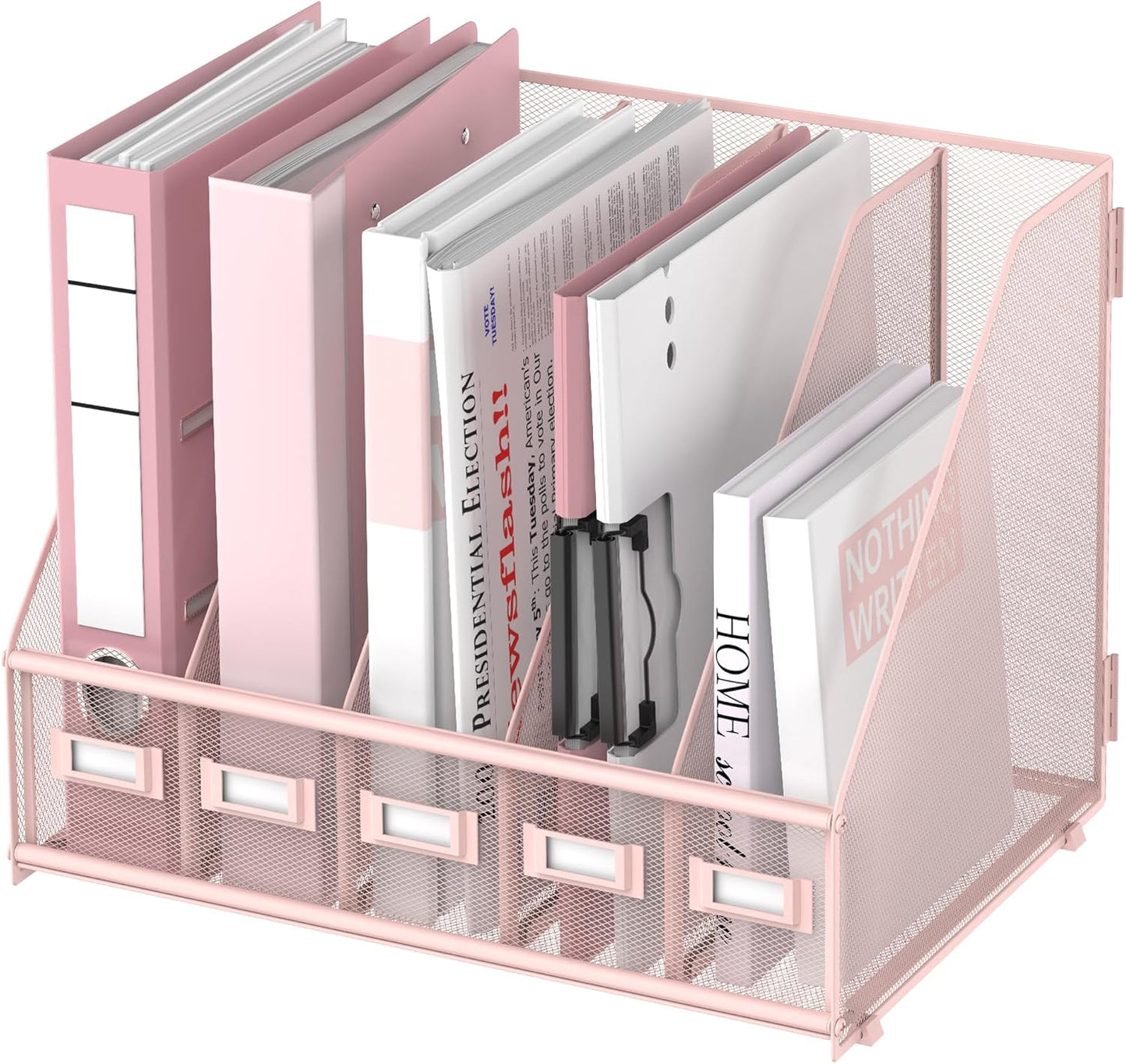 SUPEASY Desk Organizers Metal Desk Magazine File Holder with 5 Vertical Compartments Rack File Organizer for Office Desktop, Classroom, Home Workspace, Black