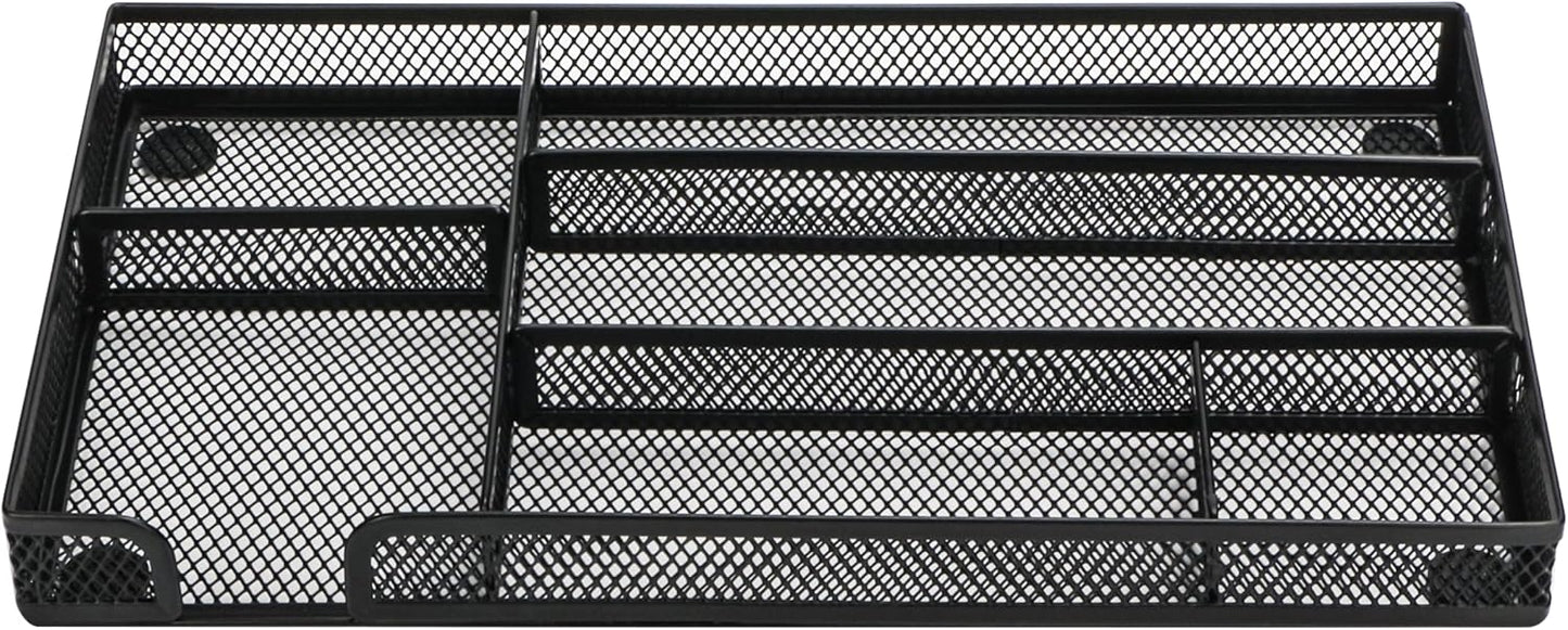 Annova Desk Drawer Organizer Tray for Office Organization - Metal Mesh - Storage Tray with Dividers for Pens, Desktop Accessories, Bathroom, Kitchen, Makeup and Office Supplies (Small, Gold)
