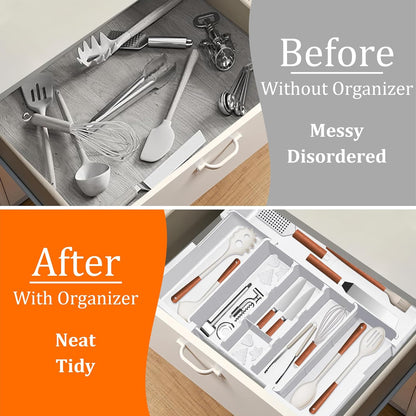 Spaclear Large Utensil Drawer Organizer Expandable Silverware Organizer for Kitchen Drawer Adjustable Cooking Utensil Holder Cutlery Flatware Tray Spatula Tools Gadgets Storage Dividers Plastic Black
