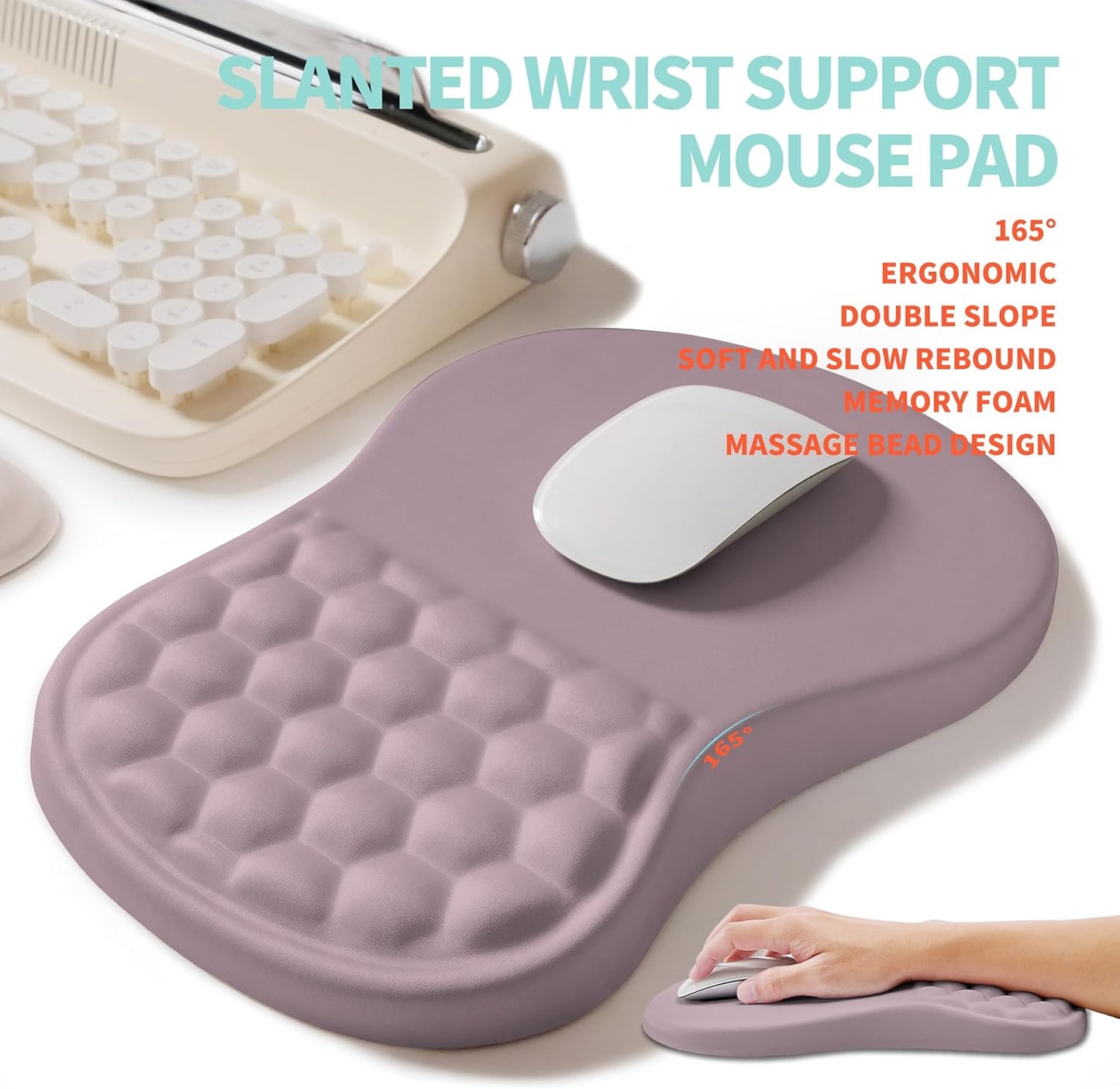2-in-1 Ergonomic Set, Wave Rise Keyboard Wrist Rest and Massage Bulge Slope Mouse Pad Wrist Support, Cushion Memory Foam Integrated to Relieve Wrist Pain, Black
