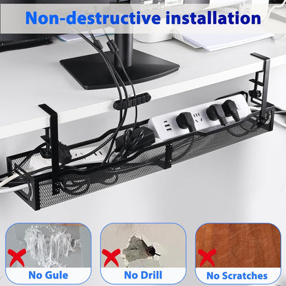 Under Desk Cable Management Box 25.3 Inch – Clamp-Mounted Cable Organizer Tray, Large Cord Management Box for Office & Home, Wire Organizer Under Desk Storage, White