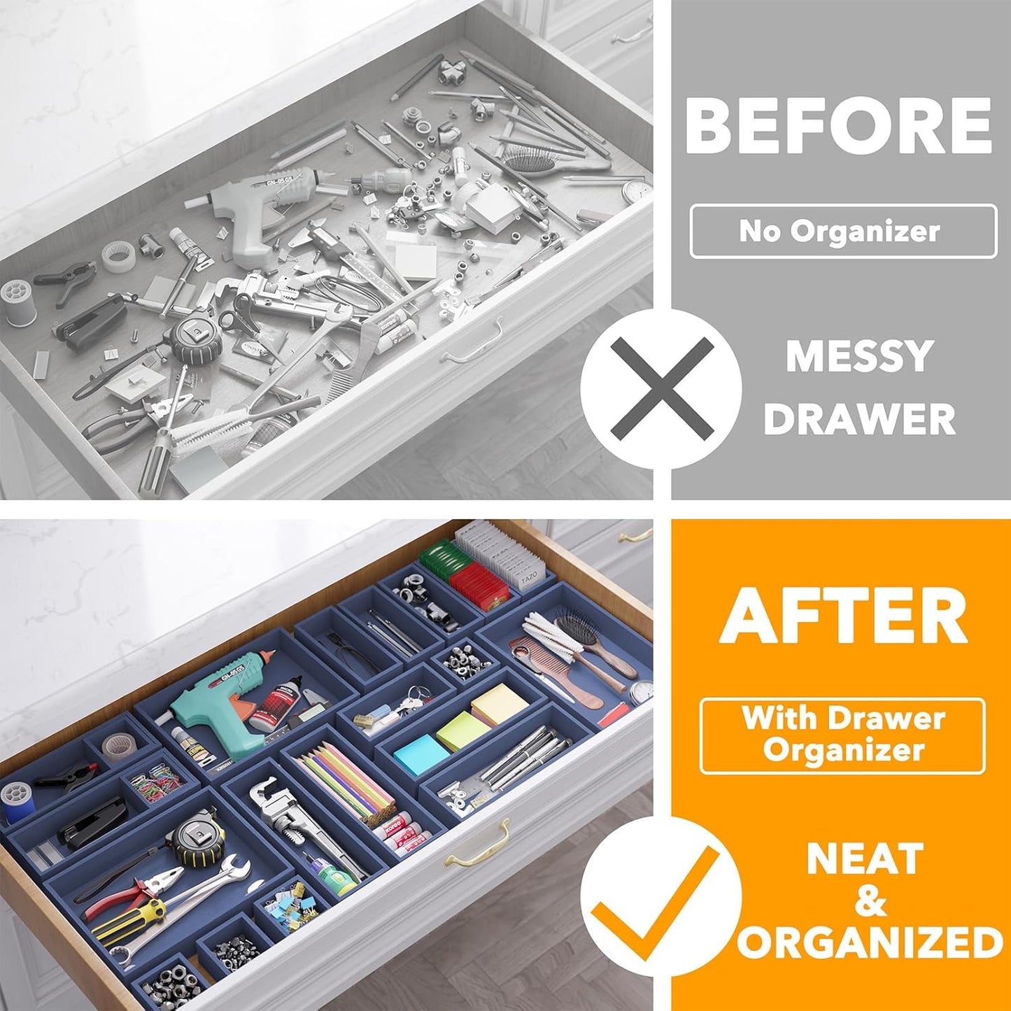 SpaceAid 21-Piece Bamboo Drawer Organizer Storage Boxes Set, Wood Tray Junk Drawer Organizers Multi-Use Divider Bins for Kitchen, Bathroom, Office Desk and Makeup Organization (21 Pack, Natural)