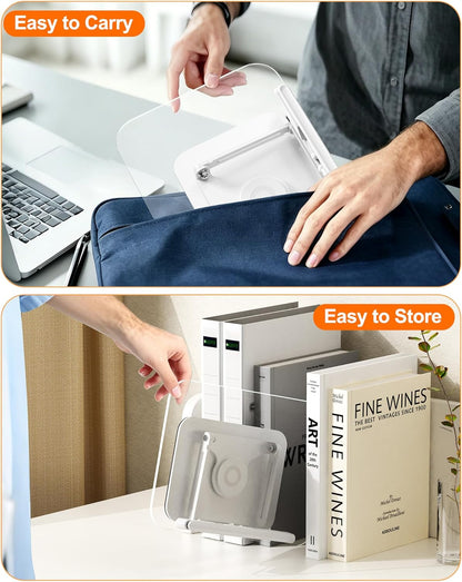 BYMECOST Acrylic Book Stand for Reading, Adjustable Book Holder with 360° Rotating Base & Elastic Page Clips, Foldable Desktop Riser Stand for Cookbook,Laptop,Tablet,Music Scores,Recipe,Textbook