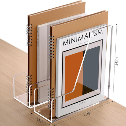 SANRUI Acrylic Magazine Holder Desk Organizer Workspace Sorters，Clear Bookend File Sorter Holder，Folder Rack, Office Accessories Organization Storage with 3 Vertical Compartments