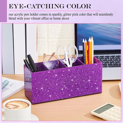 Jetec Acrylic Pen Holder 6 Compartments Makeup Brush Stationery Organizer Pencil Holder for Desk Accessories, Cosmetic Brushes, Dorm, Home, Bathroom, Kitchen, Office Supplies(Neon Pink)