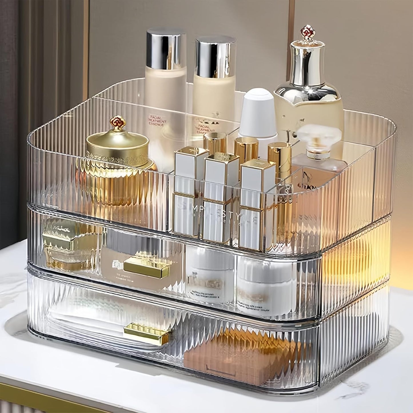 Stackable Cosmetics Organizer Drawers, Bathroom Vanity Makeup Organizers and Storage, Ideal for Desk and Dresser Countertops, Great for Palette, Skincare, Lipsticks, Nail Care. Green