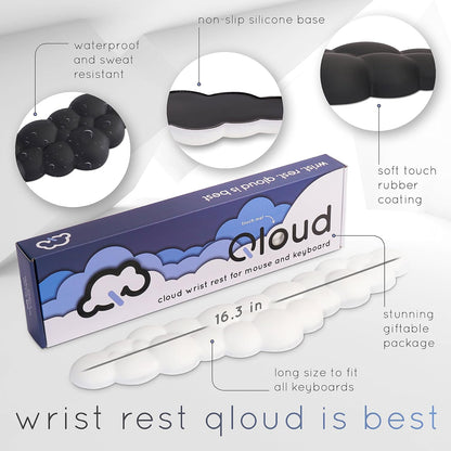 Cloud Keyboard Wrist Rest – Create-ables Qloud Cloud Wrist Rest for Computer Keyboard and Mouse, Ergonomic Memory Foam Wrist Pad with Non-Slip Base, Includes Cloud Mouse Pad – White