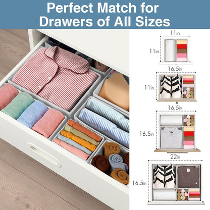 Criusia Drawer Organizer Clothes, 8 Pack Underwear Organizer, Foldable Closet Organizers and Storage Dresser Dividers for Clothes, Socks, Scarves, Ties (Gray)