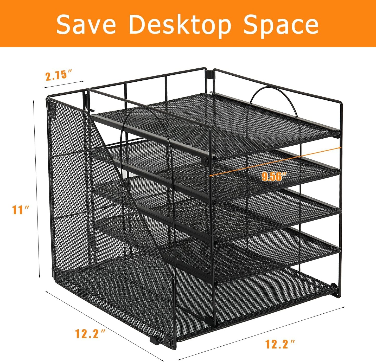 LEKETREE Desk Organizers and Accessories, 5-Tier Paper Letter Tray Organizer with File Holder, Desktop Organizer for Office Supplies (Black)