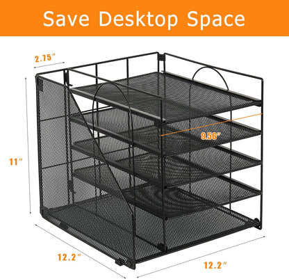 LEKETREE Desk Organizers and Accessories, 5-Tier Paper Letter Tray Organizer with File Holder, Desktop Organizer for Office Supplies (Black)
