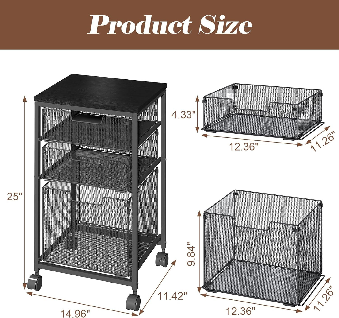 Sbanmao Rolling File Cart with 2 Storage Drawers, Mobile File Cabinet with Wheels, Hanging File Folder Organizer, Under Desk Storage, Printer Stand Utility Cart Filing Cabinet for Home Office,Black