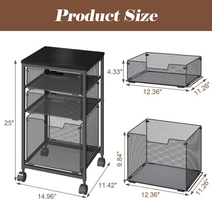Sbanmao Rolling File Cart with 2 Storage Drawers, Mobile File Cabinet with Wheels, Hanging File Folder Organizer, Under Desk Storage, Printer Stand Utility Cart Filing Cabinet for Home Office,Black