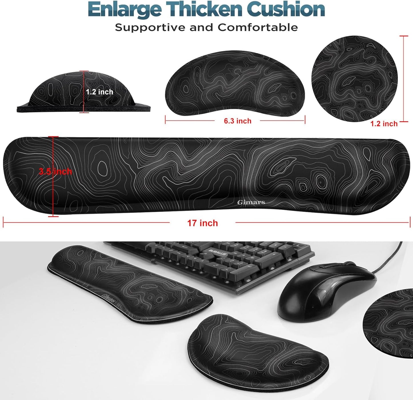 Gimars Upgrade Enlarge Silky and Superfine Fabric Gel Memory Foam Keyboard Wrist Rest Set, Ergonomic Keyboard Mouse Wrist Support for Typing Pain Relief, Comfort for Office, Gaming, Computer