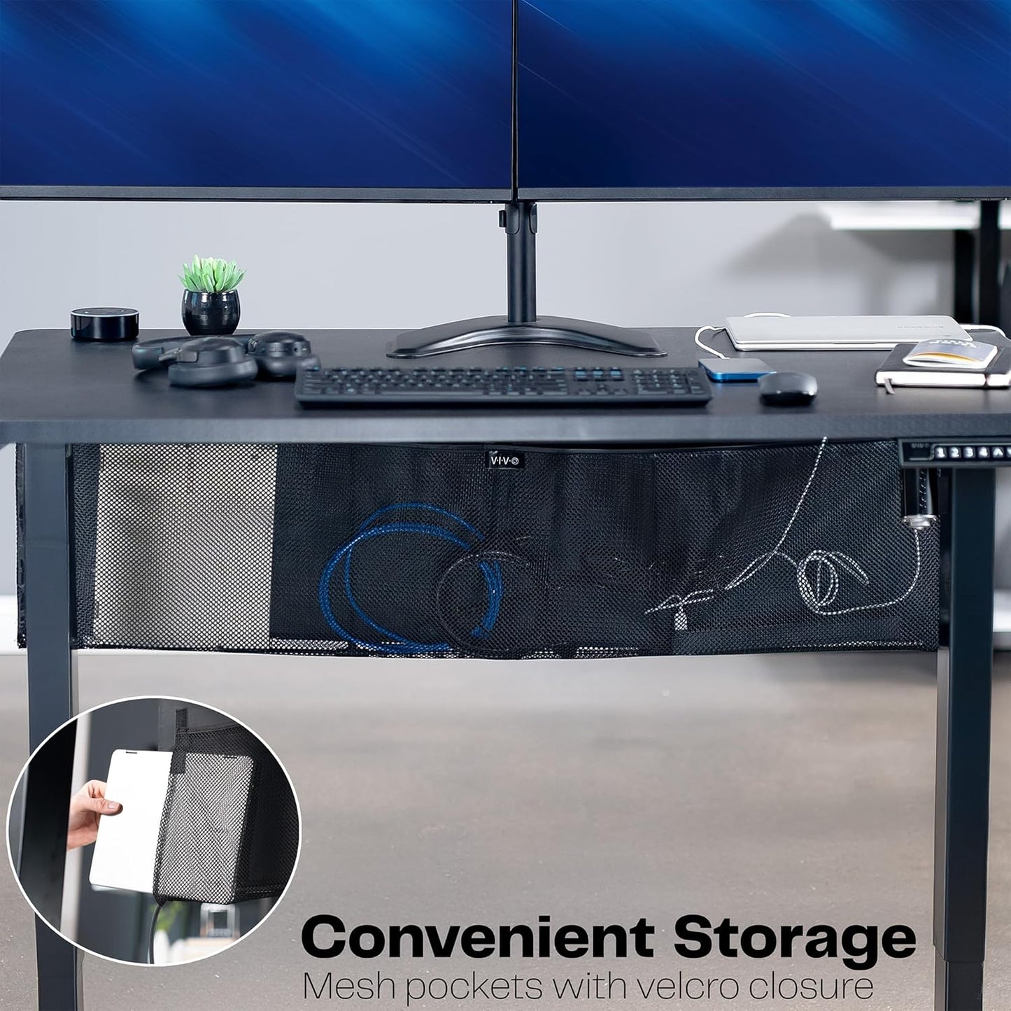 VIVO 60 inch Under Desk Privacy and Cable Management Organizer Sleeve, Wire Hider Kit Panel System, Black, DESK-SKIRT-60