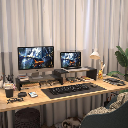 WESTREE Dual Monitor Stand Riser - 2 Shelf Computer Stand with Adjustable Length and Angle, Desktop Organizer for 2 Monitors
