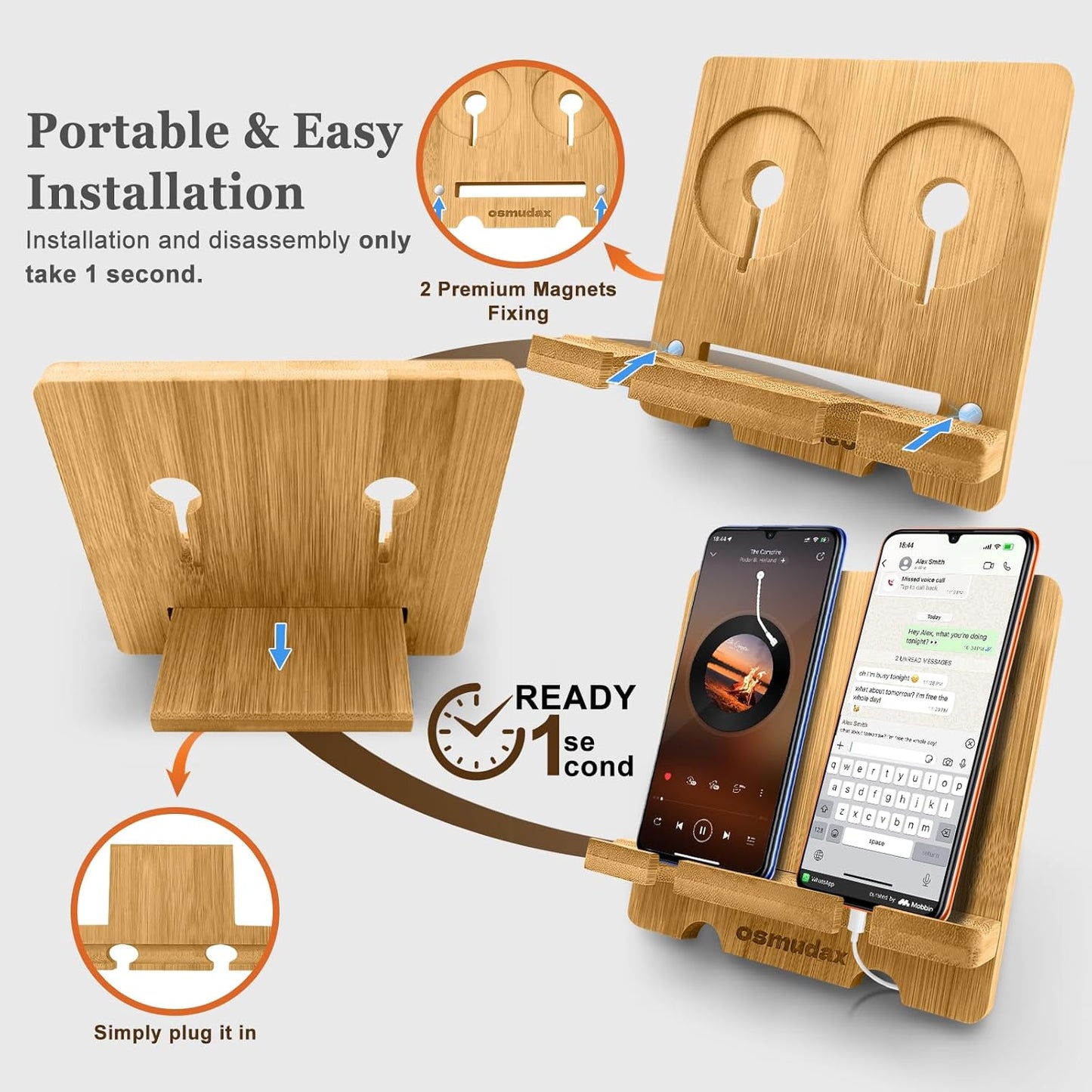 Bamboo Charging Station for Multiple Devices, Cable Management Box for Power Strip, USB Charger & USB Charging Hub/Station, Wood Docking Station Desktop Organizer Bedside Table Organizer