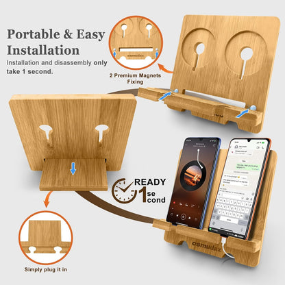 Bamboo Charging Station for Multiple Devices, Cable Management Box for Power Strip, USB Charger & USB Charging Hub/Station, Wood Docking Station Desktop Organizer Bedside Table Organizer