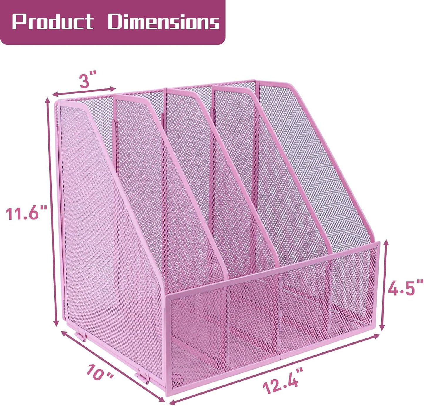 Desk Organizers, Metal Magazine File Holder with 5 Vertical Compartments Rack Binder File Organizer for Office Supplies, Home Workspace - Black