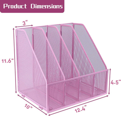Desk Organizers, Metal Magazine File Holder with 5 Vertical Compartments Rack Binder File Organizer for Office Supplies, Home Workspace - Black