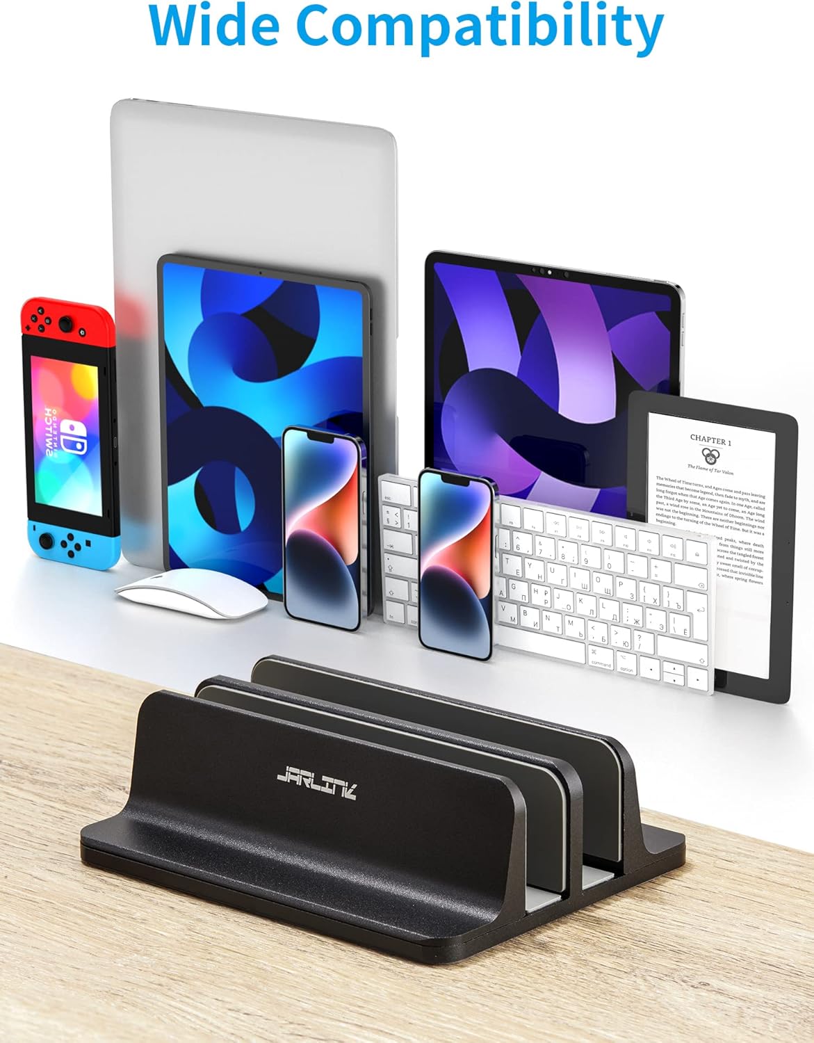 JARLINK Vertical Laptop Stand, Aluminum Laptop Holder Desktop Stand with Adjustable Dock Size (up to 17.3 inches) Compatible with All MacBook/Surface/Dell/Gaming Laptops (Silver)