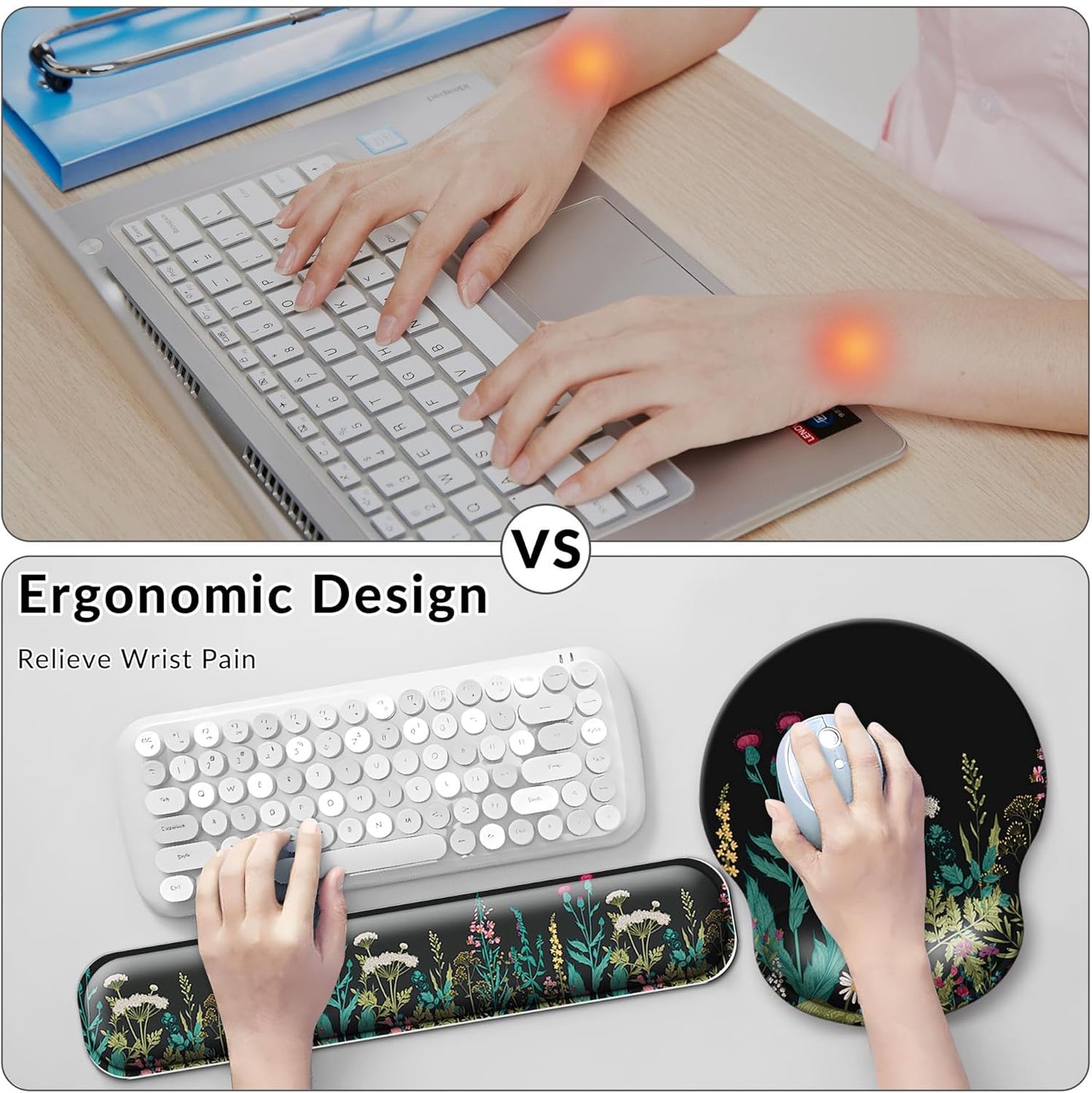 Desk Mat Set + Keyboard and Mouse Pad with Wrist Rest Support,4-in-1 Large Mousepad Computer Mats for Desktop Home & Office-Purple Butterflies