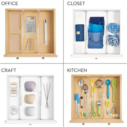 iDesign Plastic Adjustable Deep Drawer Divider, Kitchen, Dresser, Desk, Bathroom and More, The Linus Collection – Set of 2, Expandable 13.25” – 20.75”, Clear
